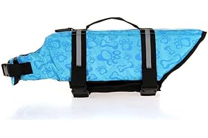 SHTGOI Hundeschwimmweste Reflektierende Rettungsweste für Hunde mit Rettungsgriff Haustiere Schwimmweste Welpen Sicherheit Schwimmanzüge Hundewesten für Schwimmen Bootfahren Wasser Blaue Knochen