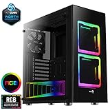 aerocool cylon test ATX Semitorre mit Seitenplatte und 2 x 140 mm RGB-Lüfter mit Addressable Cotrolabel über RGB-LED-Controller oben, RGB-Fernbedienung oder Addressable RGB-Mainboard
