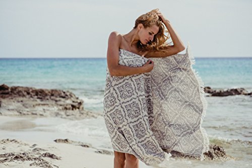 Strandtuch Hamamtuch Fouta Barock Muster grau (taupe) weiß 80*160 cm | Luxus Handtuch | Reine türkische Baumwolle | Weich und sanft | Super saugfähig | schnelle Trocknung | Pestemal Hamam Handtuch | 2 unterschiedliche Seiten Jacquard Webart | Marke Carenesse - 3