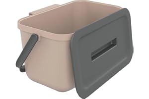 SUNDIS Loops, pattumiera per la raccolta differenziata 4L, rettangolare, in plastica riciclata tortora, con coperchio e manico, ideale per rifiuti organici, per cucina, mensa, ristorante, sala pausa