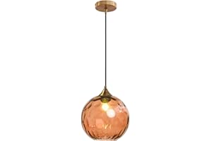 EUONE_CLOTHES Lampadario a Sospensione a Sfera in Vetro Ondulato con Finitura Oro Lampada a Sospensione a Soffitto Industriale Vintage E27 Per Sala da pranzo Cucina - Arancia