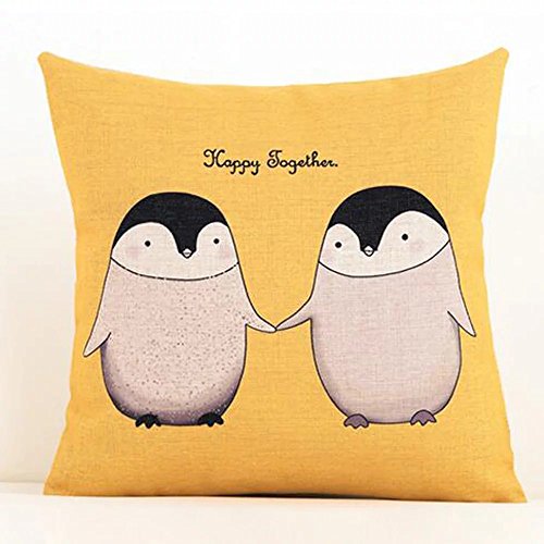 Gabriera Baumwolle Leinen Dekorative Pinguin Überwurf Kissen Kissenbezug Quadratisch Fall, aufblasbar Sham für Bett Sofa Home Kinderzimmer 45x 45cm ,Gelb