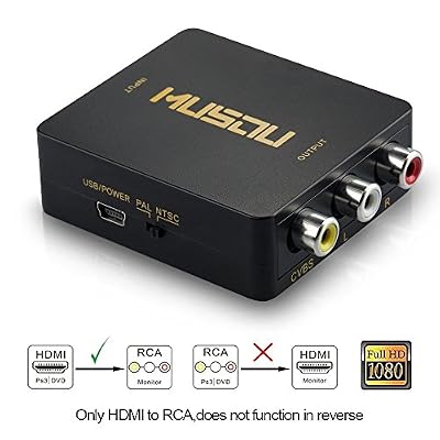 Musou 1080P HDMI vers 3RCA Convertisseur Composite CVBS Vidéo Audio Adaptateur AV