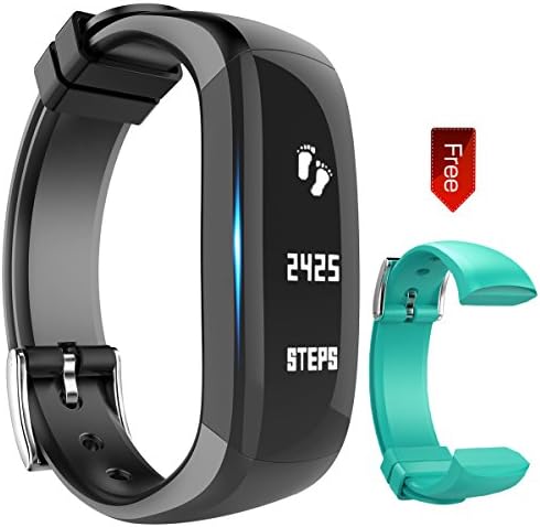 Fitness Tracker Watch, Activity Wristband: Bluetooth band, Wireless Smart Bracelet, Wearable Health Pedometer Sleep Monitor with replacement band for IOS &amp; Android Smartphone, Hembeer (Teal Black)