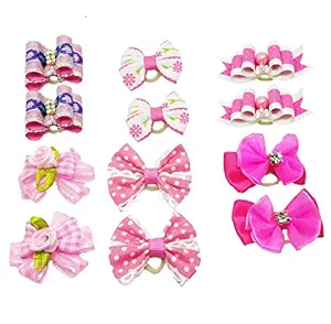PET SHOW Pink Small Dogs Hair Bows with Rubber Bands Rhinestone Pet Cats Topknot Puppy Girls Hair Accessories Grooming Products Pack of 24