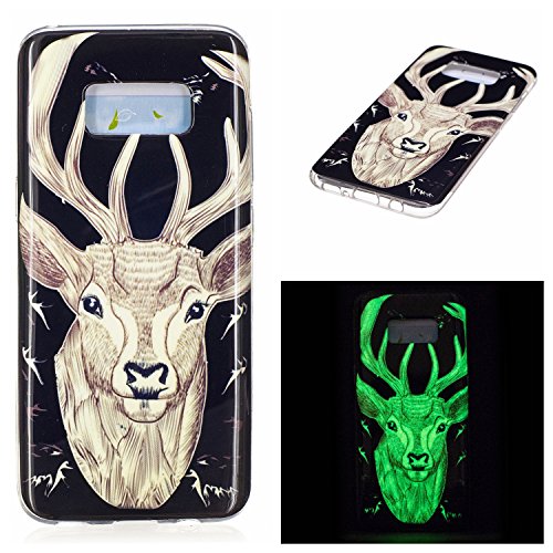 Galaxy S8 Luminous Case, BONROY® Fluorescent Effect Night Glow In The Dark Transparent Ultra-Thin Soft Gel TPU Silicone Bumper Case Stylish Unique Colourful Printed Pattern Design Anti-Scratch Shock Absorption Protective Case Cover for Samsung Galaxy S8 - Elk