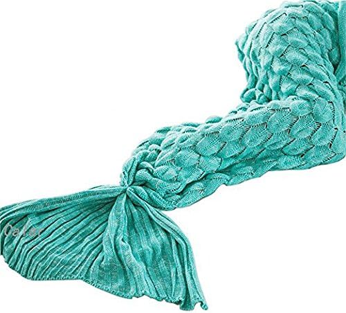 Best Gifts for Her, Knitted Mermaid Tail Blankets for Girls and Women, Warm Crochet Sofa Quilt Living Room Sleeping Bag Fish Scale Pattern Gift for Adult 195 × 95cm, Green