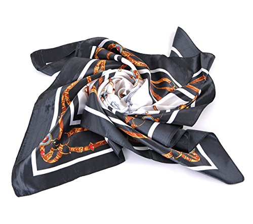 Housweety 1 Women Black & White Chain Pattern Square Beach Wrap Silk Scarf Shawl 88x88cm