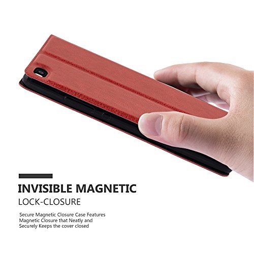 Huawei P8 Funda Estilo Libro de Cuero Sint  tico en ROJO AZRAF  N de Cadorabo  Dise  o VIEW      Cubierta Protectora con Cierre Magn  tico  Funci  n de Suporte y Doble Ventana     Protecci  n Carcasa Caja Etui Case Cover