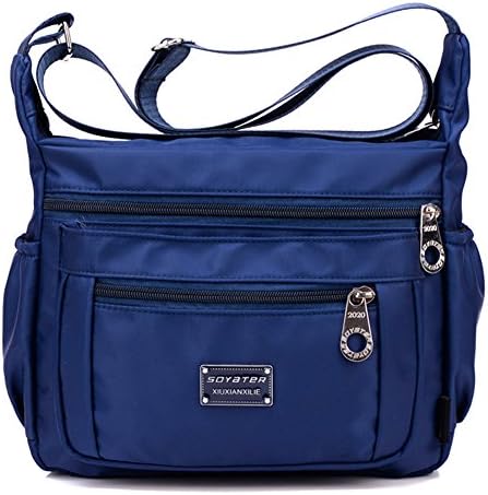 Crossbody Purse for Women, Adjustable Shoulder Strap Handbag w/ Multiple Zippered &amp; Elastic Pockets + Organizer for Wallet, Passport, Boarding Pass &amp; More, Water Resistant Nylon (Navy Blue)