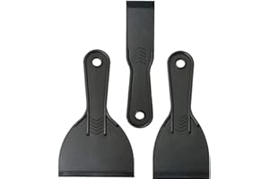 GUJCO Plastic Putty Knife Set (3 Pcs) Flexible Small Plastic Wallpaper Scraper Tool for Cleaning Painting Filling Mixer Skimmer Spreader Patching Decals Baking Wall Car Putty and Painting (Black)