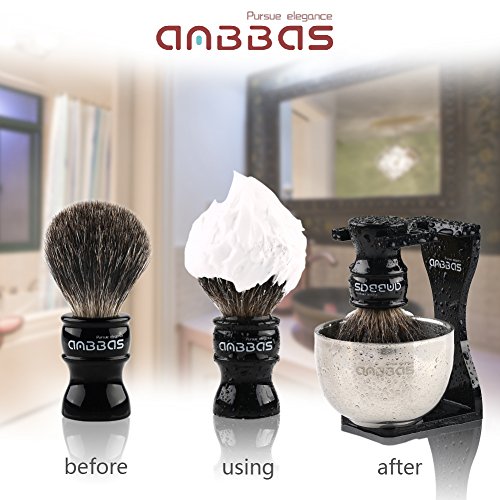 3pcs Shaving Set, Anbbas Black Badger Hair Shaving Brush, Quality Resin Handle and Dia 3.2" Shaving Soap Bowl 2 Layers Stainless Steel, Acrylic Resistant Shaving Stand Kit - Image 2