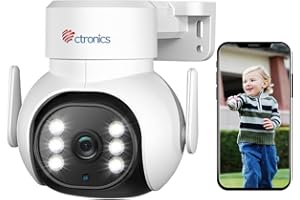 ctronics Telecamera Wi-Fi Esterno, PTZ Videocamera Sorveglianza, Visione Notturna a Colori, Rilevamento Umano/Auto Tracking, Possibilità di Montaggio a Parete e a Soffitto, SD/Cloud,IP66 (Bianco)