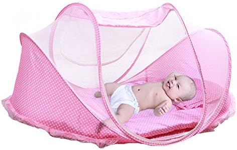 MJATOP Baby New Borns Portable Foldable Cots With Mosquito Insects Protection Nets Travel Cribs for 0-18 Month Babys (Pink)