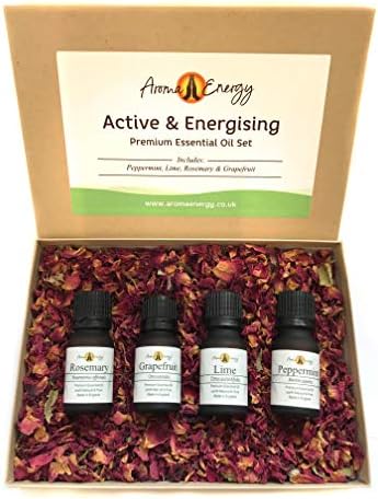 Active & Energising - Luxury Essential Oil Gift Set Pack - Premium Aromatherapy Essential Oils - 4X 10ml Bottles - Peppermint, Lime, Rosemary & Grapefruit