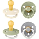 BIBS Colour Glow Dummy, 0-6 Months, Pack of 4, Round Teat, Sage Mix | Natural Rubber Latex | Size 1 | BPA Free | Made in Denm