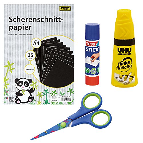 Preisvergleich Produktbild Karli Bastelset Scherenschnittpapier + Kinderschere + Alleskleber + Klebestift