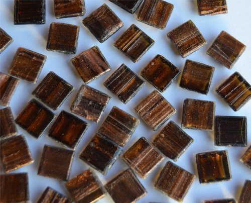 300 Stück Glas Mosaiksteine Flimmer (Goldfäden, unecht) mocca gold 1x1cm ca. 204g.