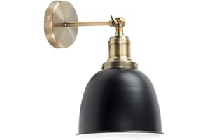 MiniSun | Retro Style Antique Brass Wall Light with a Black Dome Shade | Home Décor, Bedside & Desk Lamp