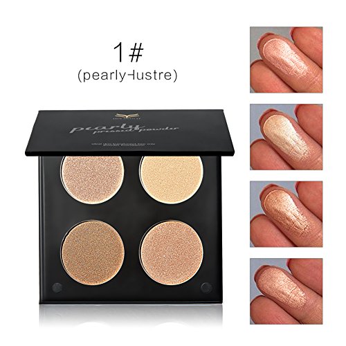 Huamianli 4 Farbe Kompaktpuder Gesicht Kontur Highlighter Foundation Puder Palette Matte Glitzer Lidschatten Highlighting Kontur Kit Contour Make-up Set mit Puderpinsel Molie - 2