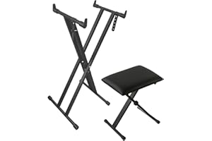 ＬＯＮＧＥＹＥ 【Verbesserte Version】Longeye Keyboard Ständer und Hocker-Verstellbarer Doppel X Keyboardständer,Klavier-Sitzbänke,klappbar,kompatibel mit 61/76/88 Tasten,Schwarz