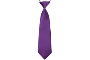 SUPGOD New Boys Pre-Tied Ties. Satin Plain Coloured Childrens Tie. Elasticated. 22 Colours Available. Handmade. Wedding, School, Fashion (Cadburys Purple, Boys Tie)