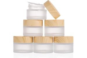 LUFEVRM 6 Stück Glas Döschen,15ml Leer Dosen,Creme behälter,Kleine Dosen mit Bezug aus Holzmaserung,Mattiert Glastiegel Benutzt für Kosmetika,Lippenbalsam,Lotionen,Cremes,Proben Reisebehälter