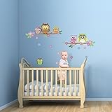 Walplus 100x60 cm Wall Stickers Owl Flower Tree  Removable Self-Adhesive Mural Art Decals Vinyl Home Decoration DIY Living Bedroom Décor Wallpaper Kids Room Gift, Multi-colour