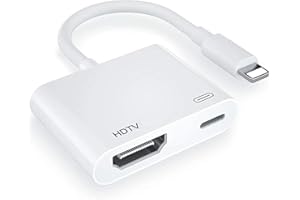 CLOMNPE [Apple MFi Certified] Adaptateur HDMI pour iPhone, Adaptateur AV Lightning vers HDMI 1080P Numérique Vidéo Audio Sync Hronisation d'écran Connecteur Chargeur avec iPhone/iPad/Projecteur/Moniteur