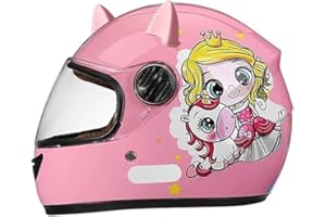 BYOUQ Casque de moto intégral pour enfants, casque de scooter homologué ECE avec pare-soleil et écharpe amovible, casque de scooter pour garçons et filles de 3 à 12 ans B,48-55CM