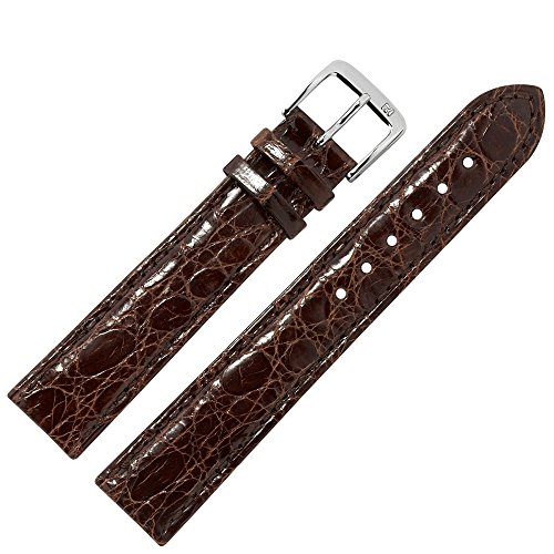 Uhrenarmband 20 mm Leder braun glnzend, Prgung, Kroko (echt Krokodil) mit IRV Artenschutzfahne, mit Naht - MADE IN GER - Ersatzarmband aus echtem Krokodilleder - Marburger Uhrenarmbnder seit 1945