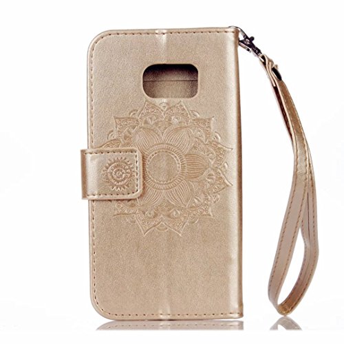 MUTOUREN 4 in 1 Samsung Galaxy S7 Funda Carcasa PU Cuero Tapa Libro de estilo Chic Case Cover Fina Cubierta cierre magn  tico funci  n Con Ranura Para Tarjetas Soporte Protecci  n Flip Case Cover de Cuero de la Piel PU Carcasa Funda Samsung Galaxy S7 Plata aguja del metal universal - Modelo de oro Sun