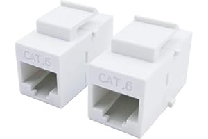 Maxhood CAT6 RJ45 Keystone Coupler, RJ45 Connector CAT6 Female to Female Ethernet Adapter CAT 6/5e/5 Double Jack Ethernet Connector 8P8C Extender Network Cable Inline Modular, White(2-Pack)