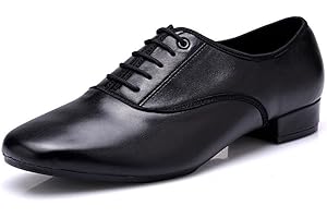 NSIBAN Mens Dance Shoes, 1Inchs Heel Leather Ballroom Dancing Shoes for Men Clearance Latin Salsa Tango Samba Jazz Dancing Shoes