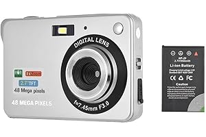 Andoer Compactas Cámaras Digitales, 1080P 48MP Camara Fotos Digital Zoom 8X Pantalla LCD de 2.7" con bolsa de transporte Correa de muñeca para Principiantes, Niño, Adulto, plata