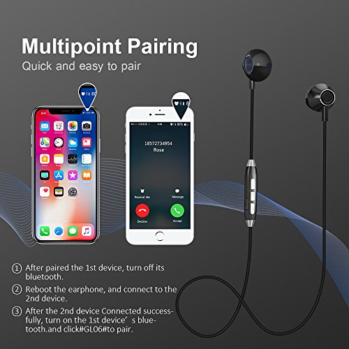 Bluetooth KopfhÃ¶rer 4.1 In Ear KopfhÃ¶rer magnetische Headset Wireless Sport Headset KopfhÃ¶rer mit intelligente Sprachaufforderung und Multipoint Magnet/Mic fÃ¼r iOS iPhone Smartphone 8 8 Plus X Android (GL06)