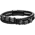Yellow Chimes Handcrafted Braided Black Genuine Leather Magnetic-Clasp Wrist Band Bracelet for Men and Boys, M (YCFJBR-303GNELTH-BK)