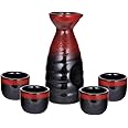 Happy Sales 5 piece Ceramic Sake set - Red & Black