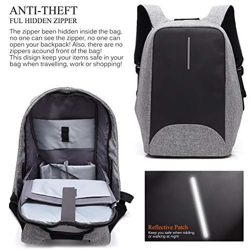 15 6 Zoll Business-Laptop-Rucksack mit Anti-Dieb-Rei  verschluss und USB-Lade-Port  wasserdichte Reise Daypack College-Tasche mit versteckten Fach f  