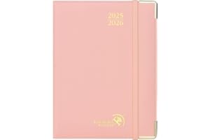 POPRUN Agenda 2025 2026 Semainier 22 x 16,5 cm De Août 2025 à Déc 2026, Premium Planner Scolaire 17 Mois, Couverture en cuir de coton PU, Onglets Mensuels, Papier 100g/m², Rose Doux