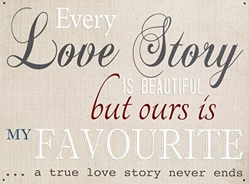 Red Hot Lemon Every Love Story Metal Wall Sign, Grey