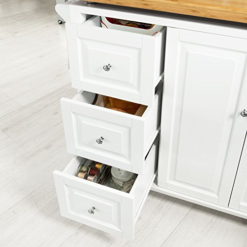 SoBuy® Neu Luxus-Küchenwagen, Arbeitsplatte aus hochwertigem Bambus,Kücheninsel,Küchenschrank,Servierwagen, Rollwagen, FKW30-WN - 4