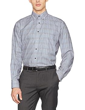 eterna Herren Businesshemd Comfort Fit Langarm Weinrot Kariert mit Modern Button-Down-Kragen