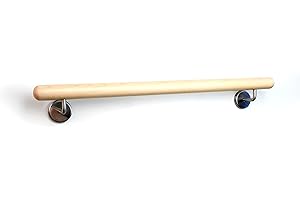 GARDEROBIA Holz-Handlauf Set mit halbrunden Abschlüssen und Haltern 50-290 cm am Stück (Ahorn, 90 cm)