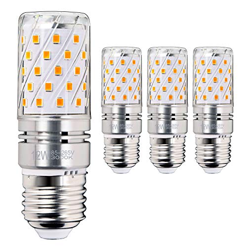 Hzsane E27 LED maíz bombilla, 12W, 3000K Blanco cálido LED bombillas, 100W incandescente bombillas equivalentes, 1200lm, Edison tornillo cilíndrico bombillas, 4-pack