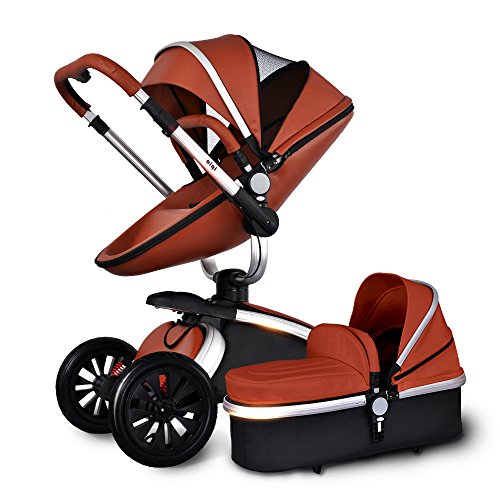 AiQi® Pushchair 3 in 1 Prams travel system with Bassinet 360 degrees Angle ,Brown