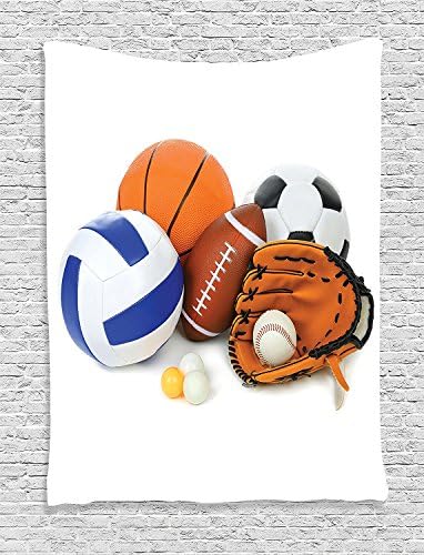THndjsh Sports Decor Tapestry, Many Different Sports Balls All Together Championship Ping Pong Volleyball Olympics Concept, Bedroom Living Room Dorm Decor, 40 W x 60 L Inches, Multi