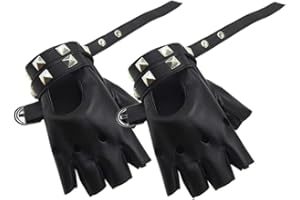 iwobi 1 Paar Handschuhe aus Punk-Leder, für Damen, Halbfinger, Winter, Punk, Nieten (schwarz), M, Leder, M, Leder, M, Leder