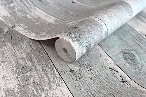 Vlies Tapete Antik Holz rustikal verwittert hell blau grau vertäfelung 68614 - 3