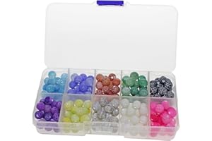 MJDCB 200pcs 8mm Stone Beads Kit Round Loose Gemstone Blue Red Green Black Purple Yellow Gray White Rose Red Frosted Weathered Agate Beads for Bracelet Necklace Earrings Jewelry Making